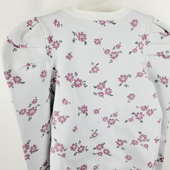 Kiss the Stars Puff Shoulder Crochet Crop Top S Cream Pink Floral Blouse - Picture 5 of 8